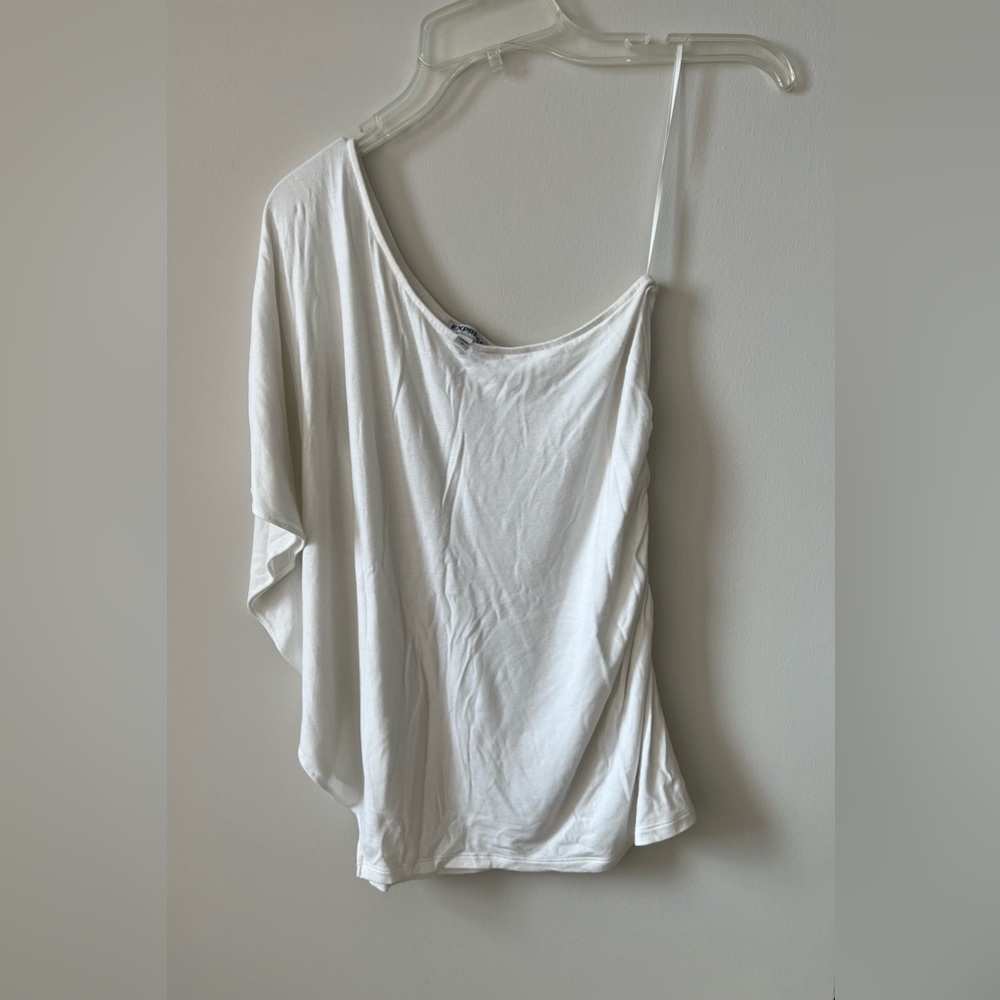 Express One Shoulder White Shimmer Top Size S